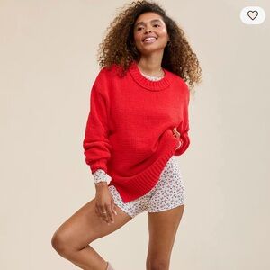 Aerie Vibrant Red Crew Neck Sweater